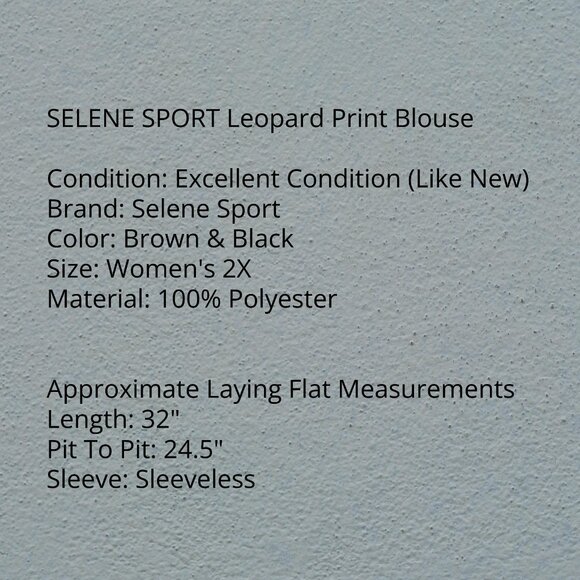 Selene Sport Size 2X Sleeveless Leopard Print Blouse - Picture 5 of 5